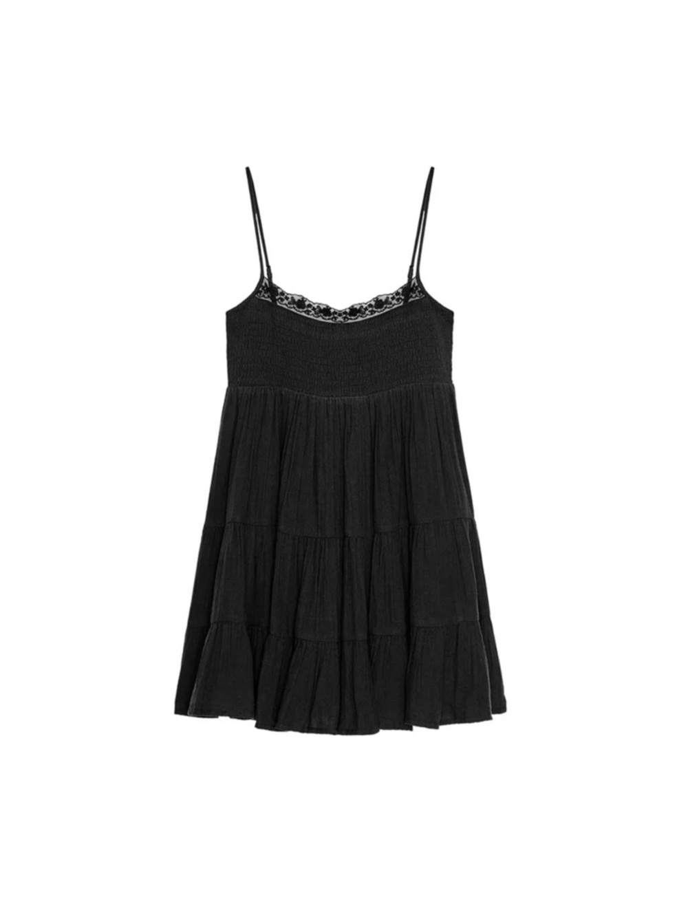 Zara Black Tiered Lace-Trim Slip Dress